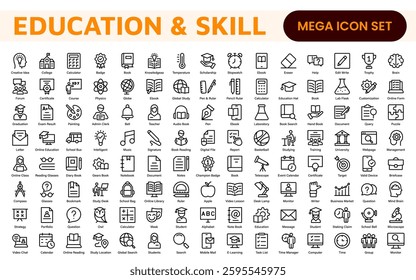 Education Icons Collection. Vector-Based Icons for School, College, Learning Resources, Study, and Teaching Tools