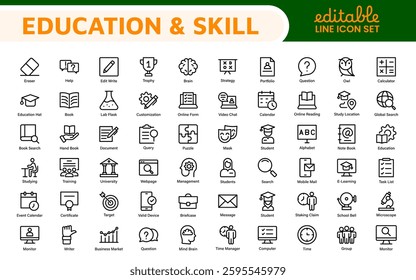 Education Icons Collection. Vector-Based Icons for School, College, Learning Resources, Study, and Teaching Tools