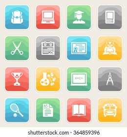 Education icons with color buttons on gray background.