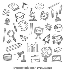 Education icons doodle hand drawn. Vector illustration