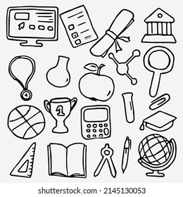 education icons. Doodle vector with education and school icons on white background. Vintage education pattern