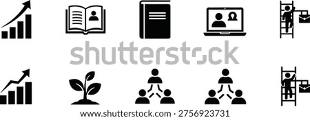 Education icons, growth progress, career advancement, teamwork collaboration, online learning, digital communication, business success, study material, nurturing development, professional achievement