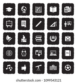 Education Icons. Grunge Black Flat Design. Vector Illustration. 