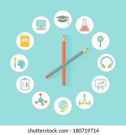 Education Icons Infographics Flat Design. Education, Curriculum Concept.