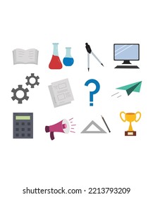 Education icons isolated on white background. Perfect for coloring book, textiles, icon, web, painting, books, t-shirt print.