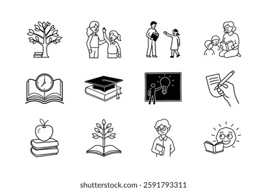 Education Icons Knowledge Growth, Learning, Teaching, and Success