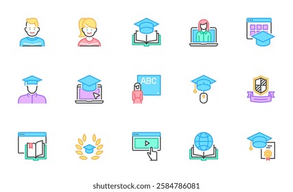 Education icons. learning, back to school, online courses. Knowledge, study, school, university. Pixel perfect.
