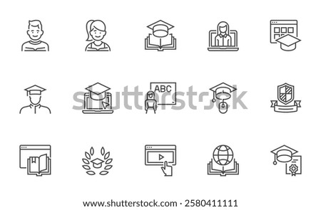 Education icons. learning, back to school, online courses. Knowledge, study, school, university. Pixel perfect.