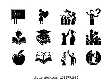 Education Icons Learning, Teaching, Graduation, Knowledge, Success