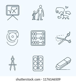 Education icons line style set with zoology, math, brush with palette and other people elements. Isolated vector illustration education icons.