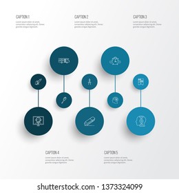 Education icons line style set with compass, eraser, book shelves and other autobus elements. Isolated vector illustration education icons.