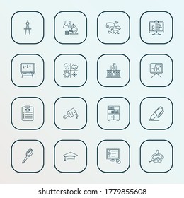 Education icons line style set with high school, online course, magnifying glass and other divider elements. Isolated vector illustration education icons.