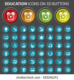 Education Icons on 3D Circular Buttons.
