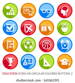 Education Icons on Circular Colored Buttons 2.