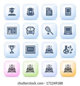 Education icons on color buttons.