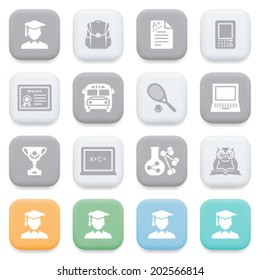 Education icons on color buttons.