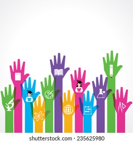Education icons on up hand stock vector