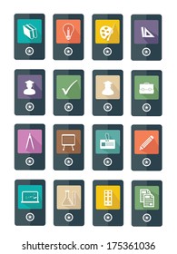 Education icons on mobile,colorful version,vector