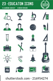 Education icons on white background,Green version,clean vector