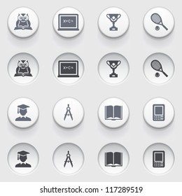 Education icons on white buttons. Set 1.