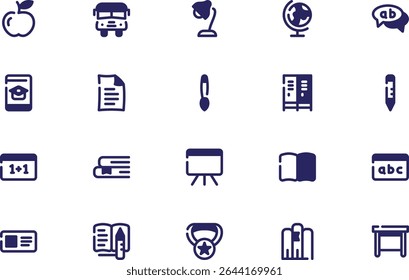 Pacote de ícones educacionais, ilustrações de vetor escolar para e-learning, apresentações, materiais de sala de aula e aplicativos educacionais