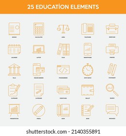 Education Icons Pack Vector Illustration for Web and App Design Featuring Learning, Teaching Tools, and Academic Elements