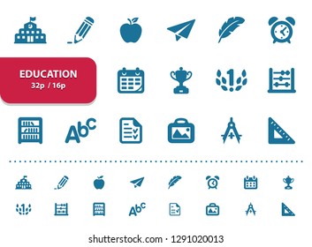 Education Icons. Professional, pixel perfect icons, EPS 10 format, optimized for 32p and 16p (2x magnification for preview).