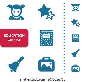 Education Icons. Professional, pixel perfect icons, EPS 10 format, optimized for 32p and 16p