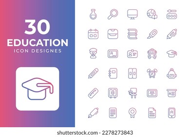 Education icons Related Objects and Elements. Vector Illustration Collection. creative Icons Set. stock illustration	