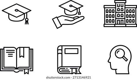 Ícones de educação representando aprendizagem e formatura