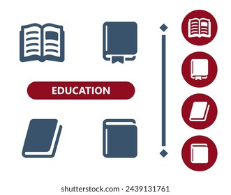 Bildungssymbole. Schule, Buch, Bücher, Bibliothek, Schulbuch, Lehrbuch, Manuelles Symbol. Professionell, 32x32 Pixel perfekte Vektor-Symbol.