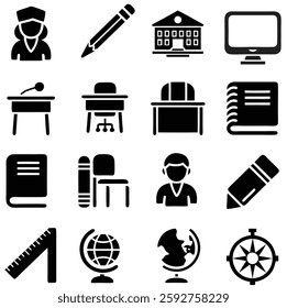 education icons. school icons. learning symbols.