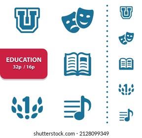 Education Icons. School, University. Professional, pixel perfect icons, EPS 10 format, optimized for 32p and 16p (4x magnification for preview).