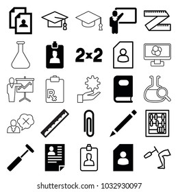 Education icons. set of 25 editable filled and outline education icons such as book, resume, pen, paper clip, clipboard, graduation cap, abacus, measure ruler