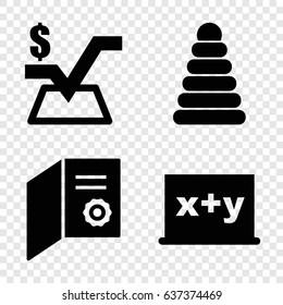 Education icons set. set of 4 education filled icons such as pyramid, mathematical square, blackboard x+y