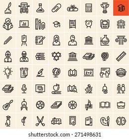 Education Icons Set. Back To School Concept Linear Vector Icons Isolated On Black Background. Office Supplies.