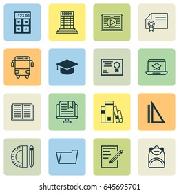 Education Icons Set. Collection Of Academy, Education Tools, Certificate And Other Elements. Also Includes Symbols Such As Electronic, Tool, Graduation.