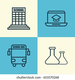 Education Icons Set. Collection Of Chemical, Distance Learning, Academy And Other Elements. Also Includes Symbols Such As Distance, Building, Tube.