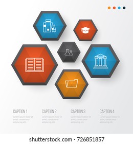 Education Icons Set. Collection Of Chemical, Opened Book, Document Case And Other Elements. Also Includes Symbols Such As Study, File, Tube.