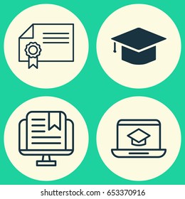 Education Icons Set. Collection Of Distance Learning, Diploma, Graduation And Other Elements. Also Includes Symbols Such As Success, Education, Online.