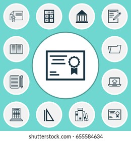 Education Icons Set. Collection Of Electronic Tool, Measurement, Diploma And Other Elements. Also Includes Symbols Such As Pencil, Learning, Folder.