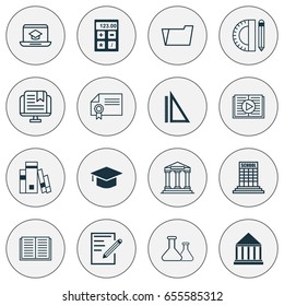 Education Icons Set. Collection Of Electronic Tool, Diploma, Education Center And Other Elements. Also Includes Symbols Such As Success, Online, Study.
