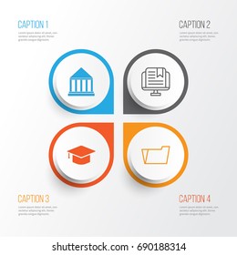 Education Icons Set. Collection Of E-Study, Graduation, Education Center And Other Elements. Also Includes Symbols Such As Teaching, Folder, University.