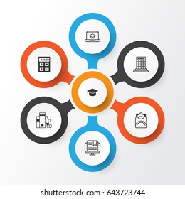 Education Icons Set. Collection Of Graduation, Haversack, Distance Learning And Other Elements. Also Includes Symbols Such As Study, Building, Tool.