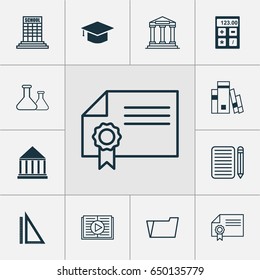 Education Icons Set. Collection Of Graduation, Measurement, Diploma And Other Elements. Also Includes Symbols Such As Academy, Learning, Calculator.