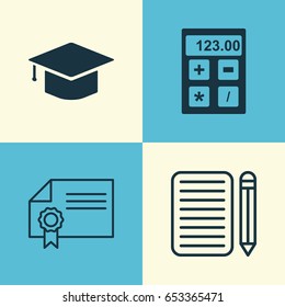Education Icons Set. Collection Of Home Work, Electronic Tool, Diploma And Other Elements. Also Includes Symbols Such As Success, Learn, Graduation.