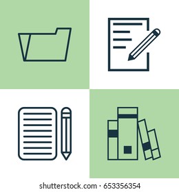 Education Icons Set. Collection Of Library, Document Case, Home Work And Other Elements. Also Includes Symbols Such As Essay, Book, Learning.