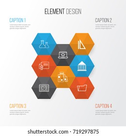 Education Icons Set. Collection Of Library, Education Center, Diploma And Other Elements. Also Includes Symbols Such As Document, Diploma, Book.