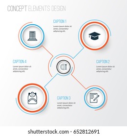 Education Icons Set. Collection Of Education Tools, Graduation, Haversack And Other Elements. Also Includes Symbols Such As Pen, Hat, Pencil.