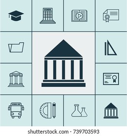 Education Icons Set. Collection Of Education Tools, Education Center, Diploma And Other Elements. Also Includes Symbols Such As Education, Success, Cap.